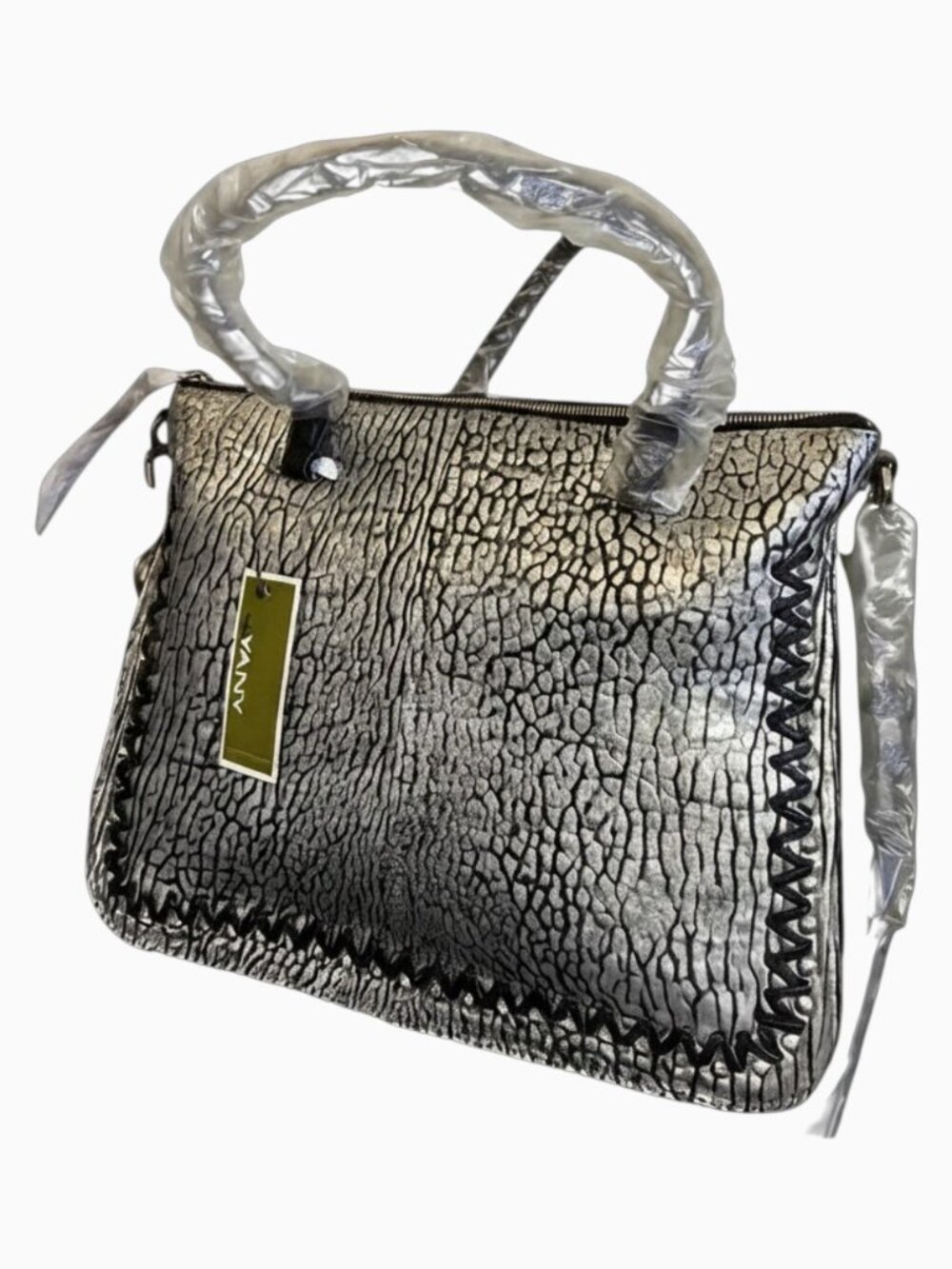 orYANY Silver Black Leather Crossbody Bag NWT Metallic Shoulder Satchel Dustbag